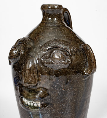 Rare Early-Period B.B. CRAIG / VALE, N.C. Alkaline-Glazed Stoneware Face Jug w/ Two Rows of Teeth