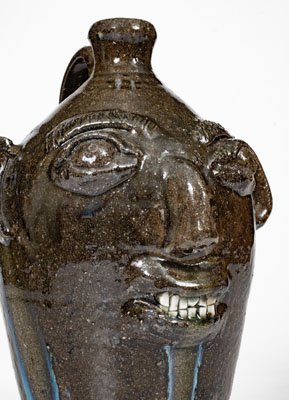 Rare Early-Period B.B. CRAIG / VALE, N.C. Alkaline-Glazed Stoneware Face Jug w/ Two Rows of Teeth