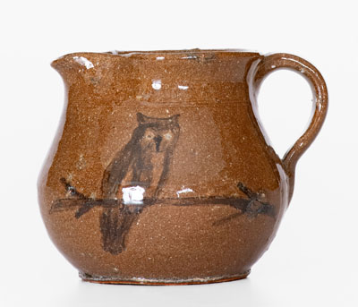 HILTON (Catawba County, North Carolina) Stoneware Pitcher w/ Owl Motif, circa 1940