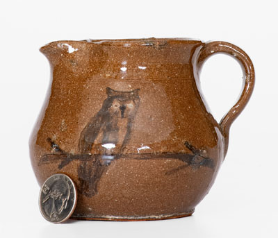 HILTON (Catawba County, North Carolina) Stoneware Pitcher w/ Owl Motif, circa 1940