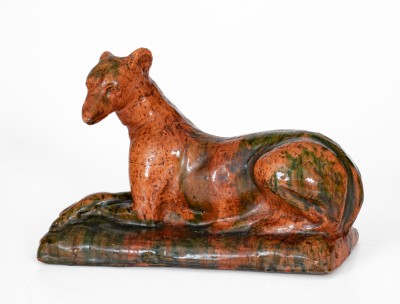 Copper-Glazed Redware Whippet, Bell Family, second half 19th century.