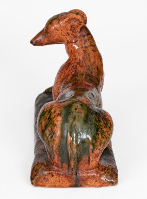 Copper-Glazed Redware Whippet, Bell Family, second half 19th century.