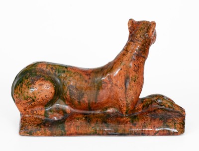 Copper-Glazed Redware Whippet, Bell Family, second half 19th century.