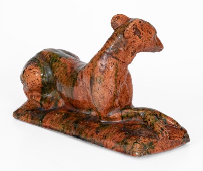 Copper-Glazed Redware Whippet, Bell Family, second half 19th century.