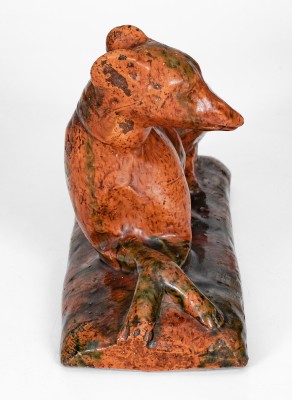 Copper-Glazed Redware Whippet, Bell Family, second half 19th century.