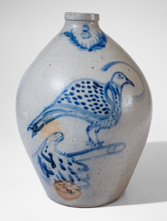 Fine Three-Gallon Stoneware Bird-Decorated Jug