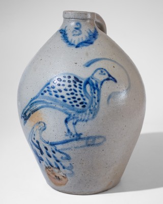 Fine Three-Gallon Stoneware Bird-Decorated Jug