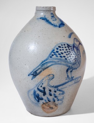 Fine Three-Gallon Stoneware Bird-Decorated Jug