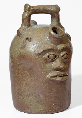 Extremely Rare Stoneware Face Jug by J. A. Roberts, Cookeville, TN, 1901