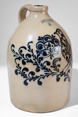 3 Gal. J. & E. NORTON / BENNINGTON, VT Stoneware Jug with Elaborate Bird and Floral Decoration