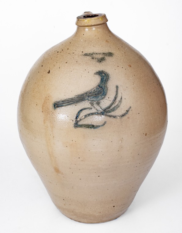 3 Gal. C. BOYNTON / TROY Ovoid Stoneware Jug with Incised Bird Decoration