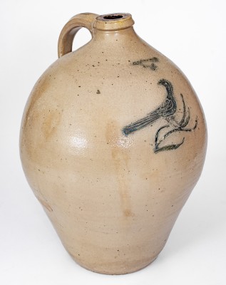 3 Gal. C. BOYNTON / TROY Ovoid Stoneware Jug with Incised Bird Decoration