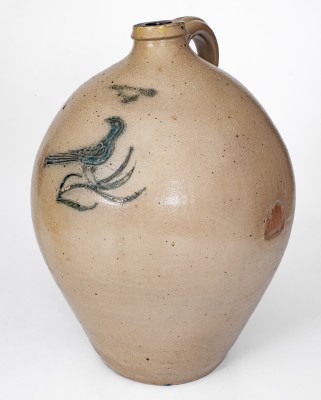 3 Gal. C. BOYNTON / TROY Ovoid Stoneware Jug with Incised Bird Decoration