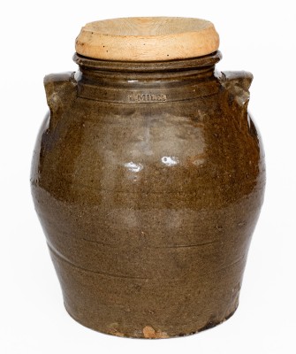 Alkaline-Glazed Stoneware Jar with Wooden Lid, Stamped 