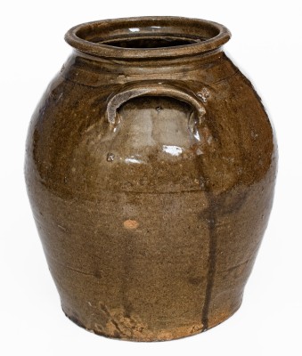 Alkaline-Glazed Stoneware Jar with Wooden Lid, Stamped 