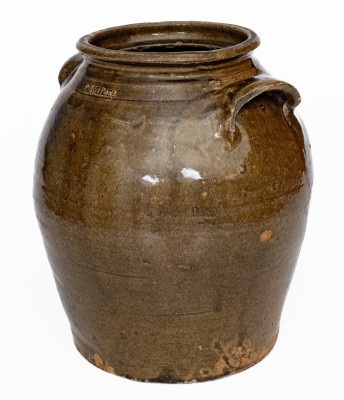 Alkaline-Glazed Stoneware Jar with Wooden Lid, Stamped 