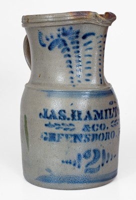 2 Gal. JAS. HAMILTON & CO. / GREENSBORO, PA Stoneware Pitcher with Elaborate Decoration