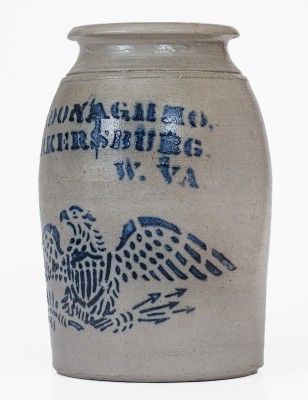 Fine Cobalt-Decorated Stoneware Canning Jar with Stenciled Eagle Motif, Stenciled 