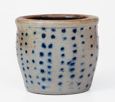 Rare Diminutive Stoneware Jar with Profuse Cobalt Spot Decoration, OH origin, third quarter 19th century.