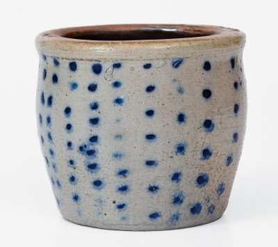 Rare Diminutive Stoneware Jar with Profuse Cobalt Spot Decoration, OH origin, third quarter 19th century.