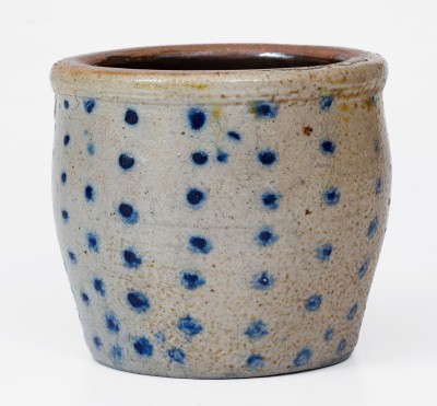 Rare Diminutive Stoneware Jar with Profuse Cobalt Spot Decoration, OH origin, third quarter 19th century.