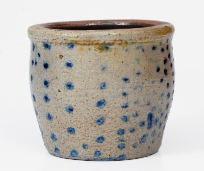 Rare Diminutive Stoneware Jar with Profuse Cobalt Spot Decoration, OH origin, third quarter 19th century.