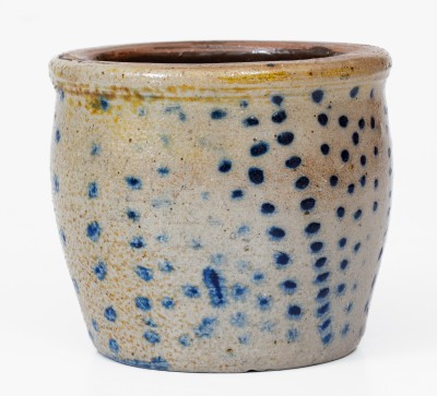 Rare Diminutive Stoneware Jar with Profuse Cobalt Spot Decoration, OH origin, third quarter 19th century.