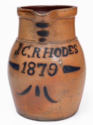 Exceedingly Rare One-Gallon Cobalt-Decorated Stoneware Presentation Pitcher, Inscribed 