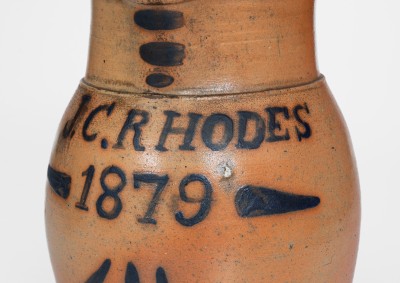 Exceedingly Rare One-Gallon Cobalt-Decorated Stoneware Presentation Pitcher, Inscribed 