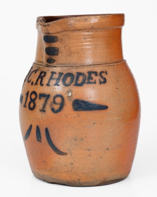 Exceedingly Rare One-Gallon Cobalt-Decorated Stoneware Presentation Pitcher, Inscribed 