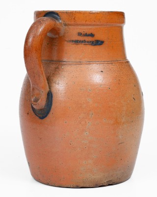 Exceedingly Rare One-Gallon Cobalt-Decorated Stoneware Presentation Pitcher, Inscribed 