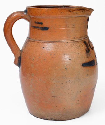 Exceedingly Rare One-Gallon Cobalt-Decorated Stoneware Presentation Pitcher, Inscribed 