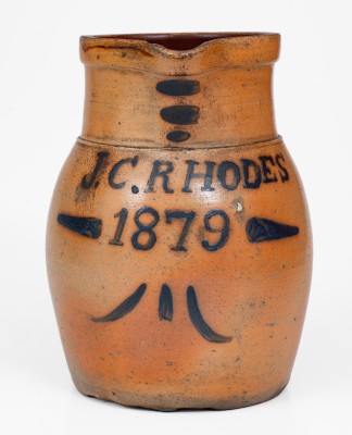 Exceedingly Rare One-Gallon Cobalt-Decorated Stoneware Presentation Pitcher, Inscribed 