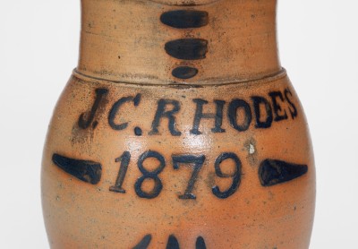 Exceedingly Rare One-Gallon Cobalt-Decorated Stoneware Presentation Pitcher, Inscribed 