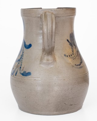 Exceedingly Rare Stoneware Presentation Pitcher with Profuse Cobalt Floral Decoration, Inscribed 