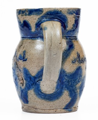 Exceedingly Rare Miniature Stoneware Presentation Pitcher with Incised and Brushed-Cobalt Floral Decorations, attributed to Elisha Parr, Baltimore, MD, circa 1820. 