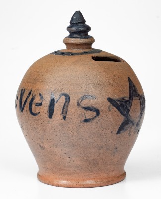 Rare Stoneware Presentation Bank with Cobalt Star Decoration, Inscribed 