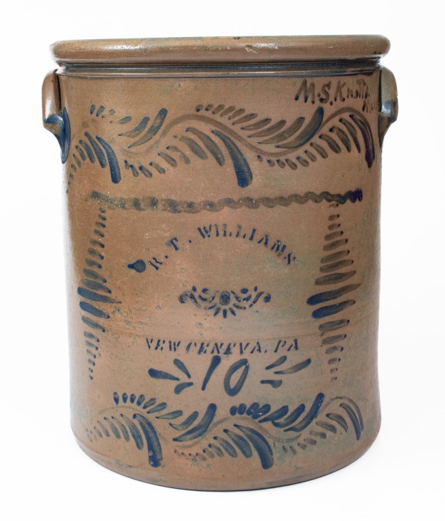 Monumental 10 Gal. R. T. WILLIAMS / NEW GENEVA, PA Stoneware Jar Inscribed 