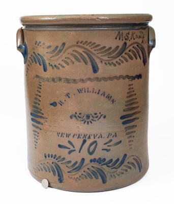 Monumental 10 Gal. R. T. WILLIAMS / NEW GENEVA, PA Stoneware Jar Inscribed 