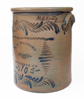 Monumental 10 Gal. R. T. WILLIAMS / NEW GENEVA, PA Stoneware Jar Inscribed 