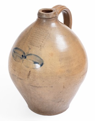 Very Rare Bennington, VT Stoneware Jug w/ Profuse L. NORTON & SON Maker s Marks and Butterfly Decoration