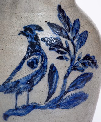 Exceedingly Rare and Important Henry Remmey (Baltimore) Stoneware Pitcher w/ Elaborate Incised Bird and Floral Decoration