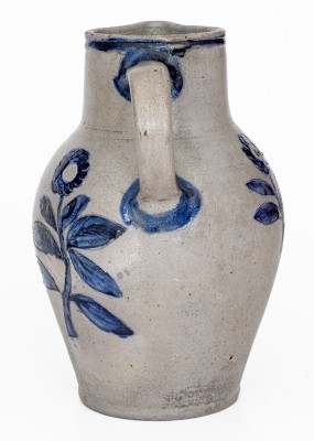 Exceedingly Rare and Important Henry Remmey (Baltimore) Stoneware Pitcher w/ Elaborate Incised Bird and Floral Decoration