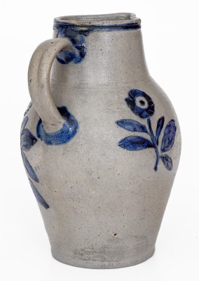 Exceedingly Rare and Important Henry Remmey (Baltimore) Stoneware Pitcher w/ Elaborate Incised Bird and Floral Decoration