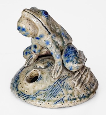 Exceptional Large Anna Pottery Frog-on-Face Inkwell w/ Political Messages, 1884