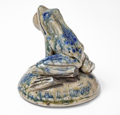 Exceptional Large Anna Pottery Frog-on-Face Inkwell w/ Political Messages, 1884