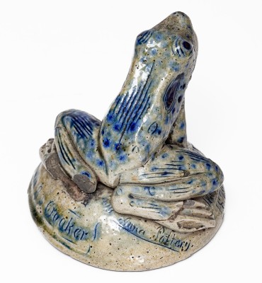 Exceptional Large Anna Pottery Frog-on-Face Inkwell w/ Political Messages, 1884