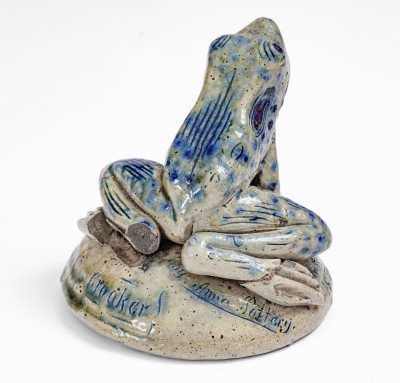 Exceptional Large Anna Pottery Frog-on-Face Inkwell w/ Political Messages, 1884