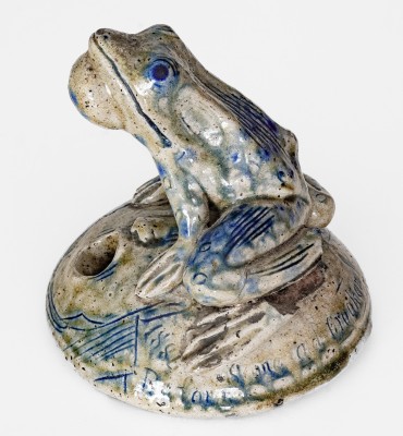 Exceptional Large Anna Pottery Frog-on-Face Inkwell w/ Political Messages, 1884