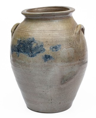 Extremely Rare and Important James River, VA Stoneware Jar with Incised Fish and Minnows Decoration